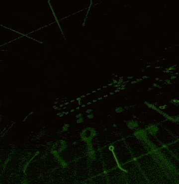a green background with lots of dots and lines