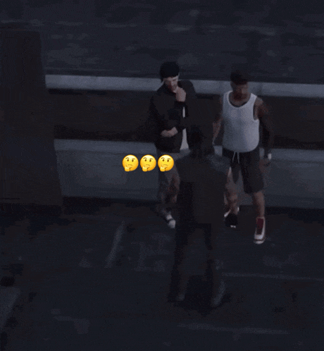 a group of people standing next to each other with yellow faces on their faces