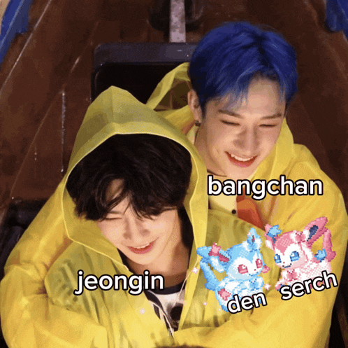 a couple of boys with the names jeongin and bangchan next to them