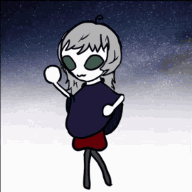 a drawing of a girl with green eyes and a gray hair