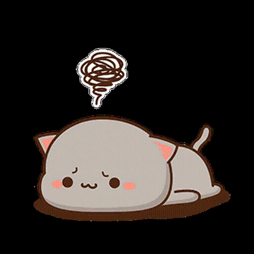 a cartoon cat is laying on the ground with a swirl above its head .