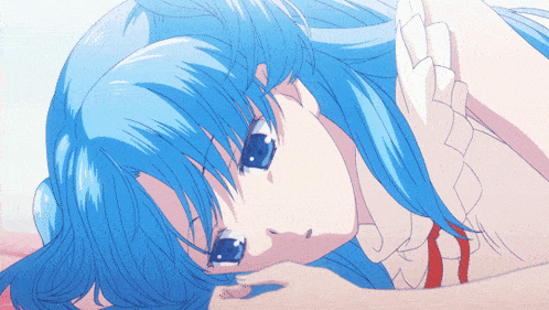 a drawing of a girl with blue hair