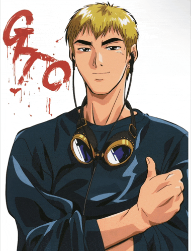 a man wearing headphones and goggles giving a thumbs up with the word gto behind him