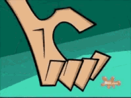 a cartoon drawing of a hand holding a stack of cards .