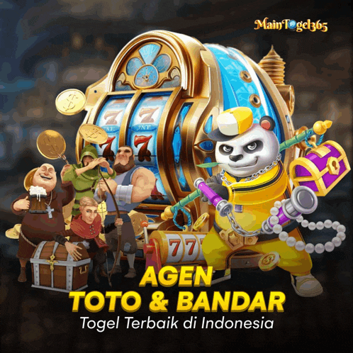 a poster for agen toto & bandar shows a panda holding a gun