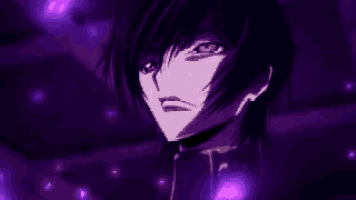 a close up of a person 's face with purple glowing eyes .