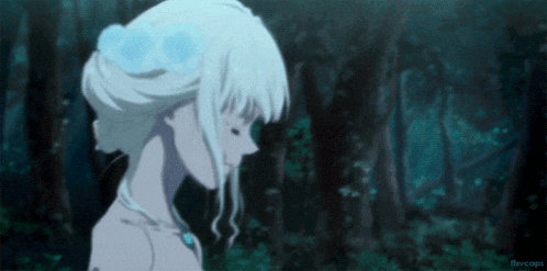 a drawing of a woman with white hair and a blue flower in her hair with a caption that says flvcops