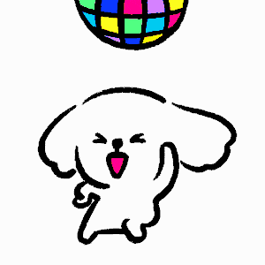 a cartoon drawing of a dog with a disco ball in the background