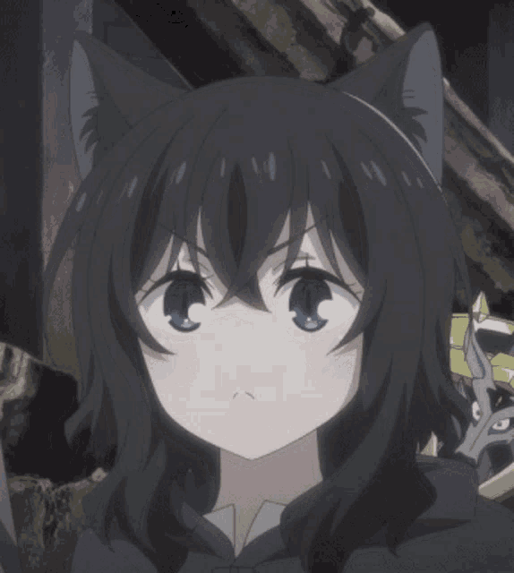 a girl with black hair and cat ears has a very angry look on her face