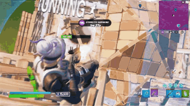 a screenshot of a video game with the words storm eye surviving on the screen