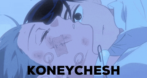 a drawing of a person with a bandage on their face and the word koneychesh written below it