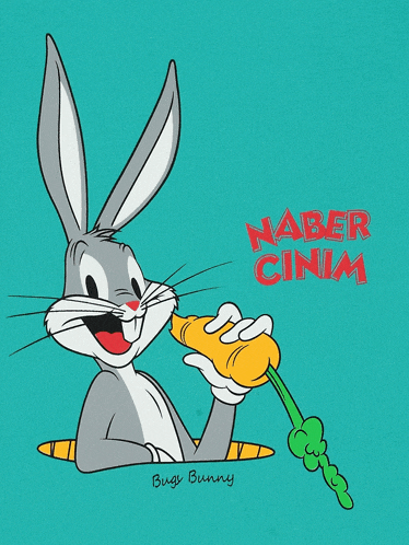 bugs bunny is holding a carrot and says naber cinim