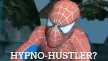 a picture of a spider man with the words hypno-hustler written below him