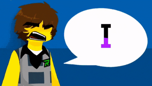 a cartoon character with a speech bubble that says i on it