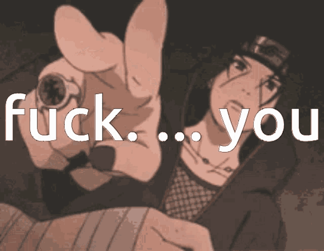 a cartoon character pointing at the word fuck