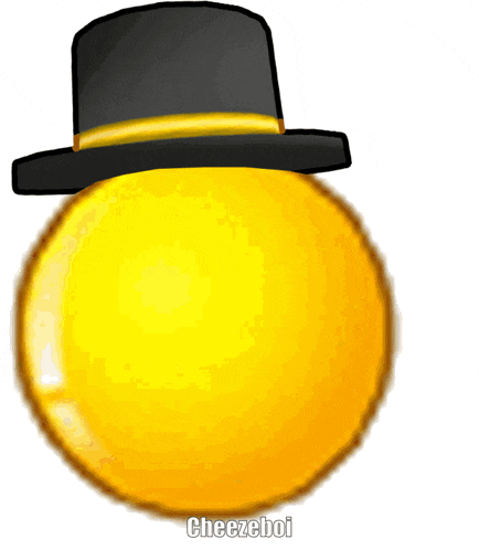 a yellow ball wearing a black top hat with the words cheezeboi written below it