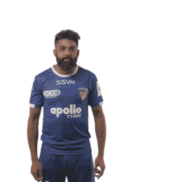 a man wearing a blue apollo tyres jersey