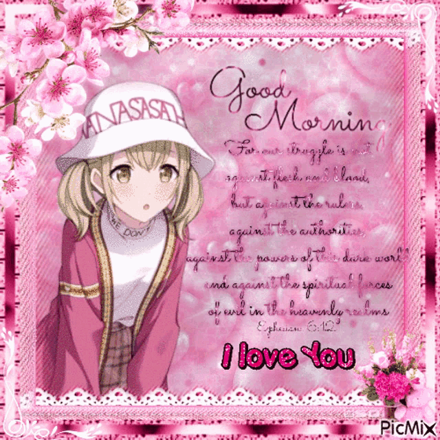a picture of a girl with a hat that says anastasia