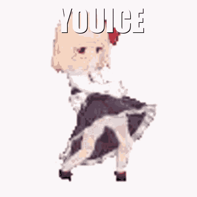 a cartoon of a girl in a black dress with the word youice on it