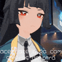 a girl in a suit and tie with the words acercate a la cam sores de pira below her