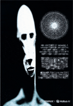 a black and white drawing of a face with the words aiu minimx on the bottom right