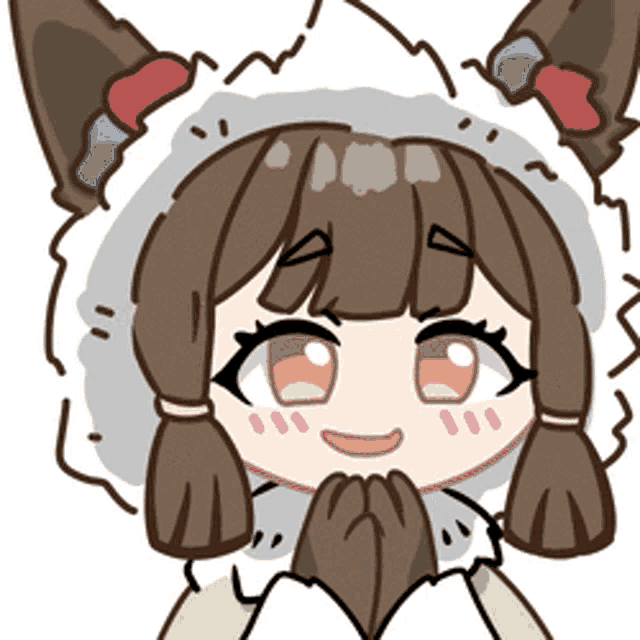 a cartoon drawing of a girl wearing a furry hat with cat ears