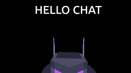 a purple robot with the words hello chat written above it