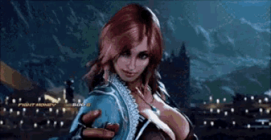 a video game screen shows a woman with a huge breast and says fight money