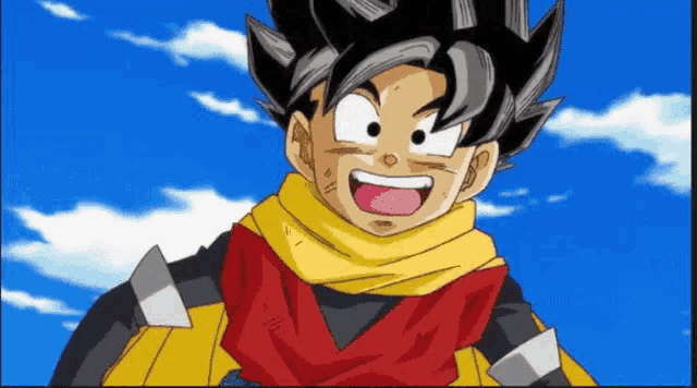 a cartoon character with a scarf around his neck is smiling