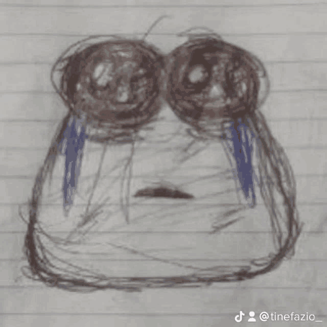 a drawing of a person 's face with tears coming out of their eyes on a piece of paper .
