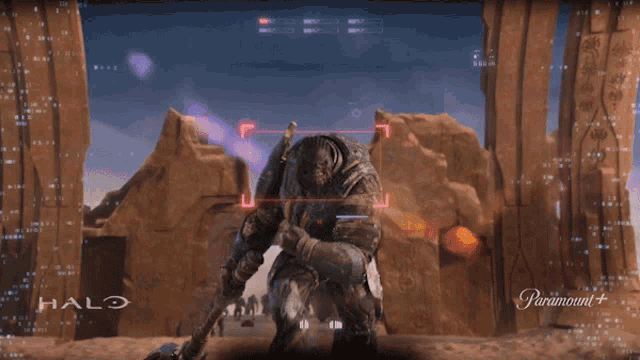 a video game character with the word halo on the bottom right
