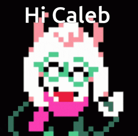 a pixel art of a person with the words hi caleb written on it