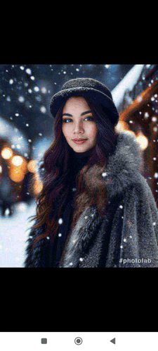 a woman wearing a fur coat and a hat is standing in the snow