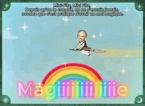 a cartoon of a man flying on a broom with the name mini-fitz on the bottom