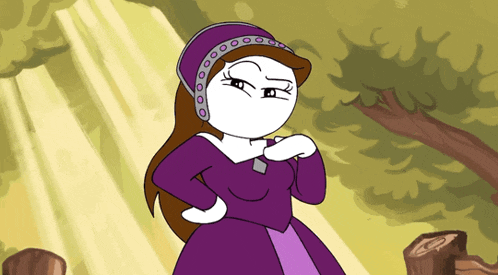 a cartoon of a woman in a purple dress with a purple headband