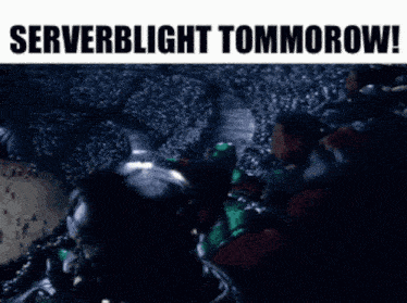 a group of people are sitting in a dark room with the words serverblight tommorow written above them