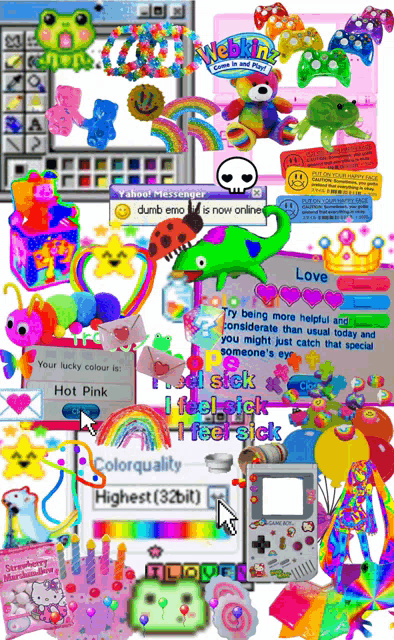 a collage of colorful stickers including one that says ' highest 32bit '