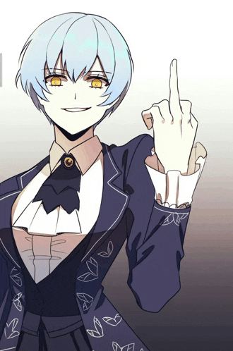 a drawing of a girl in a suit giving the middle finger