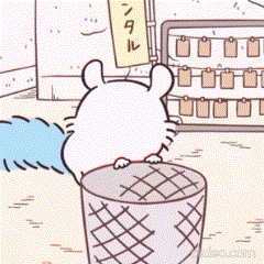 a cartoon drawing of a chinchilla peeking out of a trash can