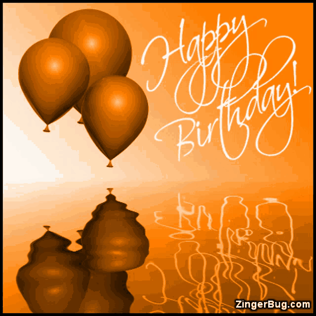 a birthday card with orange balloons and the words happy birthday on it