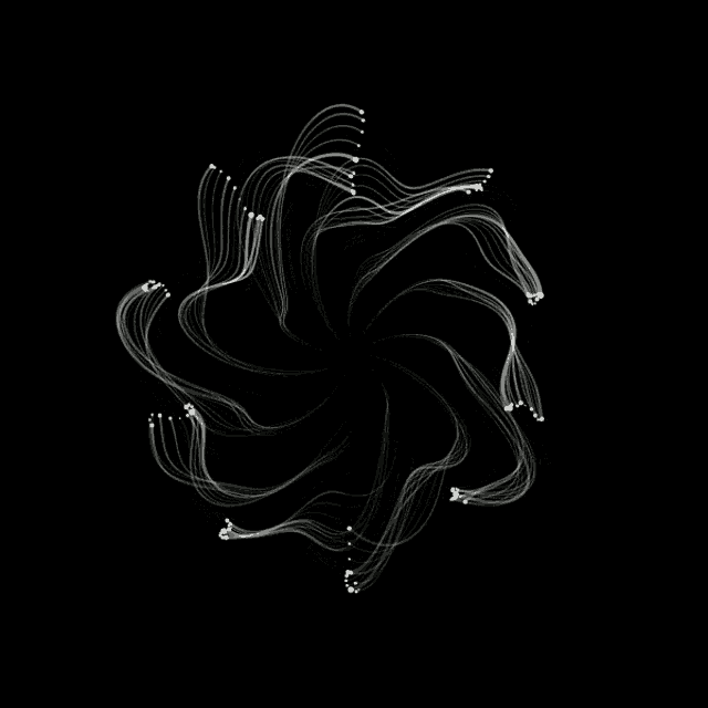 a black background with white lines and dots