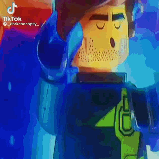 a lego man with a beard and headphones is smiling and holding a glass .