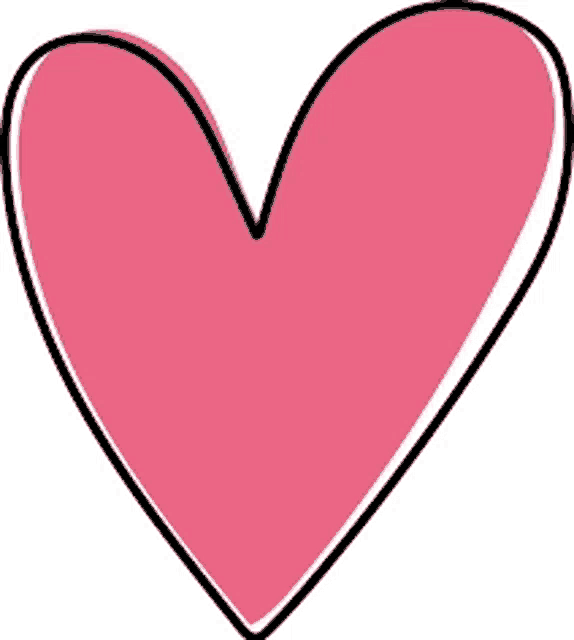 a pink heart with a black outline on a white background .