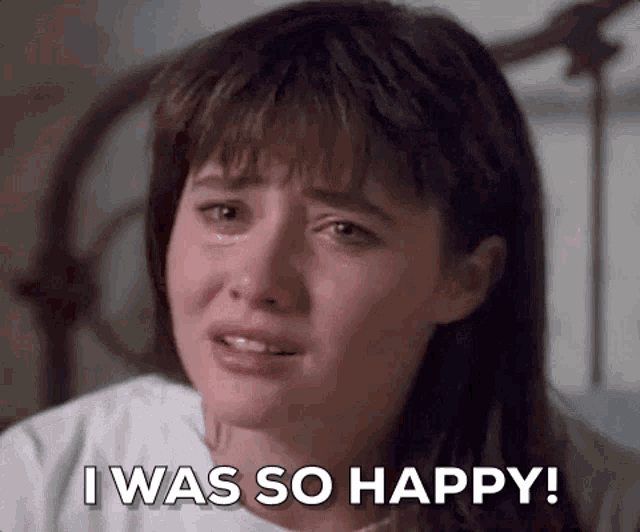 a woman is crying and saying `` i was so happy ! ''