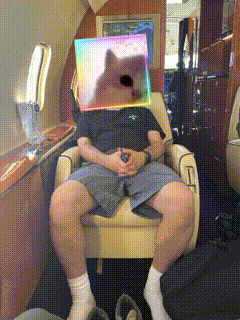 a man is sitting in a chair with a bag on his head that looks like a dog