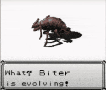 a video game screen shows a bug that says what biter is evolving