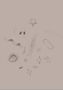 a drawing of a skull a bandage a heart and a star