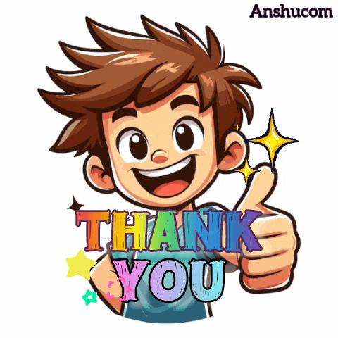 a cartoon boy giving a thumbs up with the words thank you
