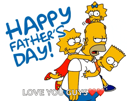 a cartoon of homer simpson carrying bart and lisa on his shoulders says happy father 's day