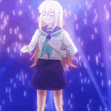 a girl in a sailor suit is holding a microphone